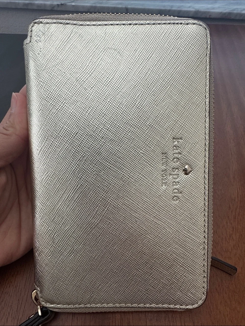 kate spade metallic gold wristlet clutch